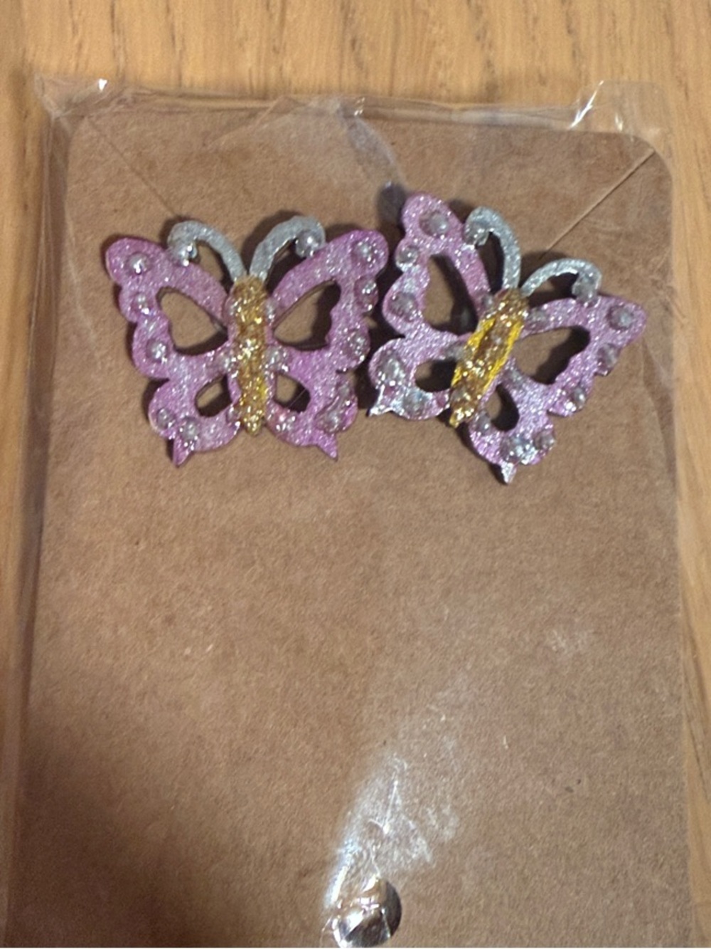 Glitter Butterfly Stud Earrings - Pink and Gold